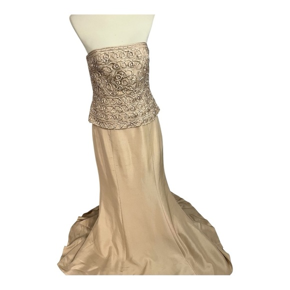 Jovani Dresses & Skirts - Jovani Beaded Evening Gown Beige Neutral MOB Floor Length Dress Ornate Occasion